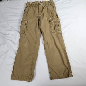 VTG Y2K American Eagle Cargo Pants 33x32 Khaki AE-3 Baggy Wide Leg Distressed
